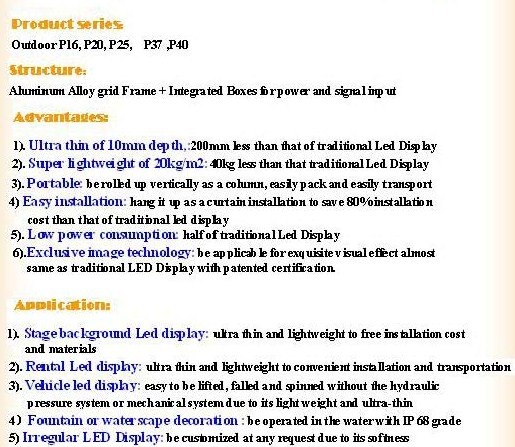 LED soft display specification