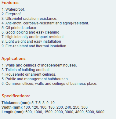 PVC Wall Panel specification